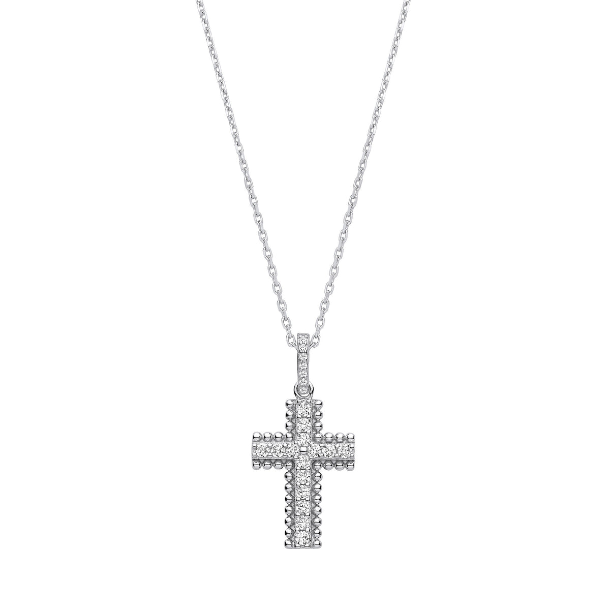 SILVER CZ BEADED CROSS & CHAIN by J Jaz