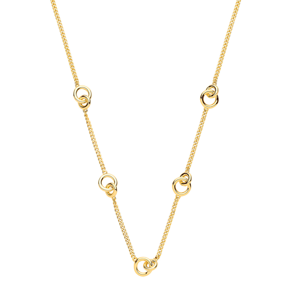 SILVER GOLD PLATED INTERLOCKING CIRCLE & CURB NECKLET