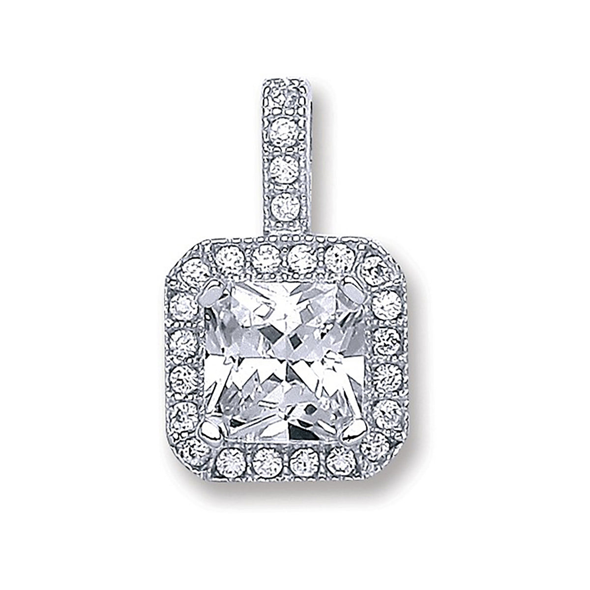 SILVER SQ OCTAG CZ HALO SURROUND PEND
