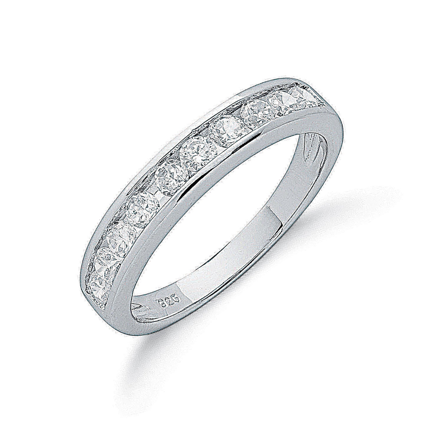 SILVER CZ 10 RND CHANNEL ETERNITY RING SIZE O