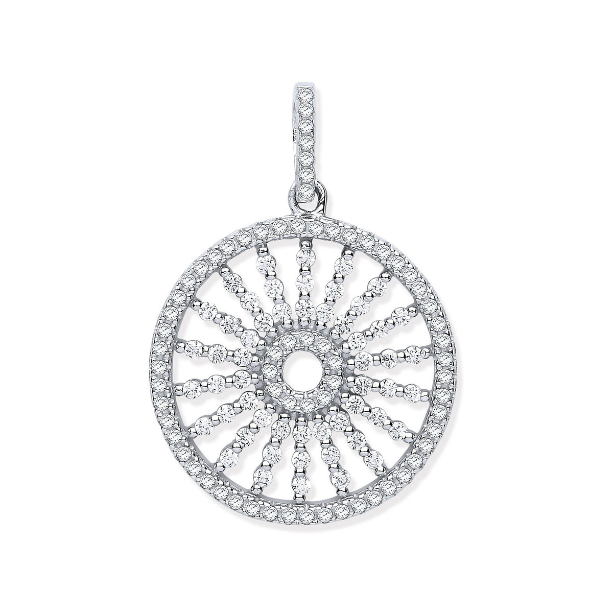 SILVER RND CZ BURST LINES PENDANT ONLY
