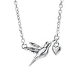 SILVER HUMMINGBIRD & HEART PENDANT & CHAIN.