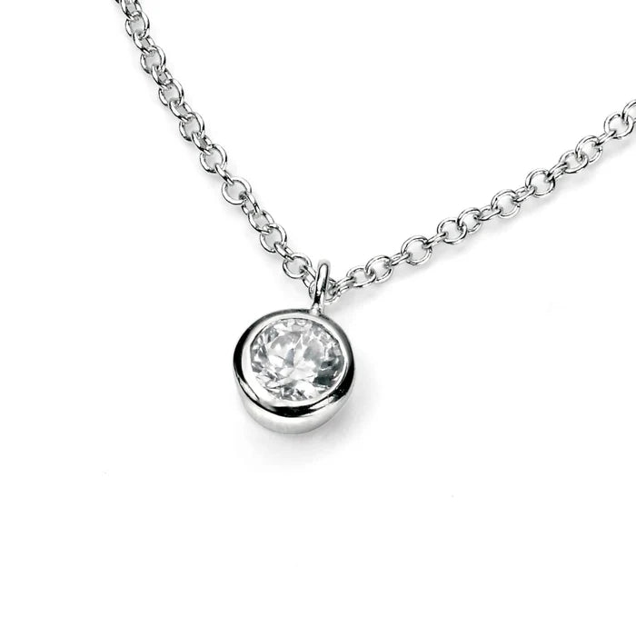 SILVER CLR RND CZ RUB SET PEND ON TRACE CHAIN