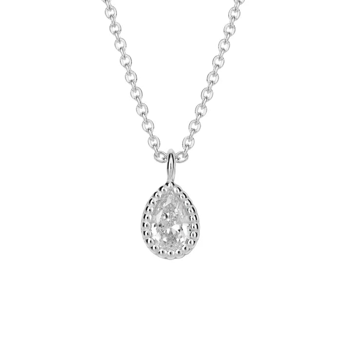 SILV RHODIUM CZ TEARDROP PENDANT & FINE TRACE CHAIN