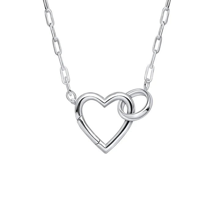 SILVER 18" ELONGATED OPEN LINK SOLID HEART CLASP N'LET
