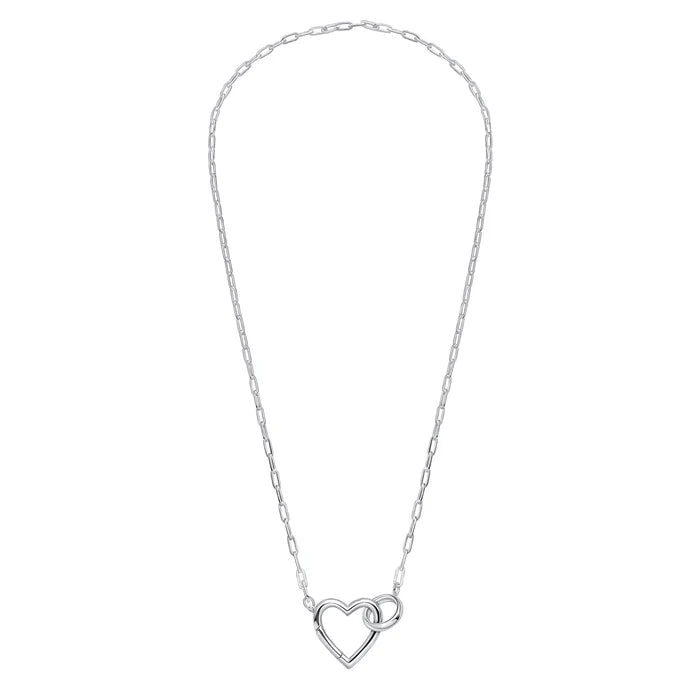 SILVER 18" ELONGATED OPEN LINK SOLID HEART CLASP N'LET