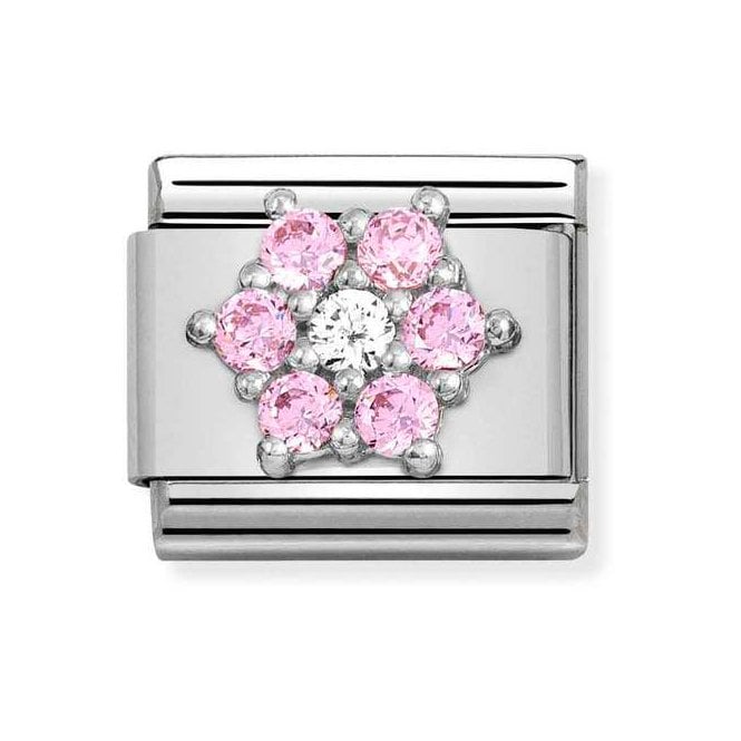 330322/03 NOM SILV WHT & PINK CZ FLOWER CHARM