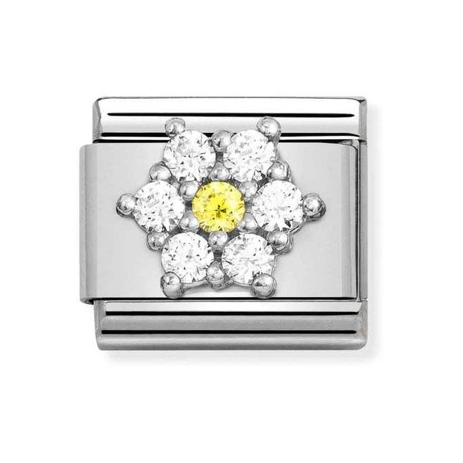 330322/01 NOM SILV WHT & YELLOW CZ FLOWER CHARM