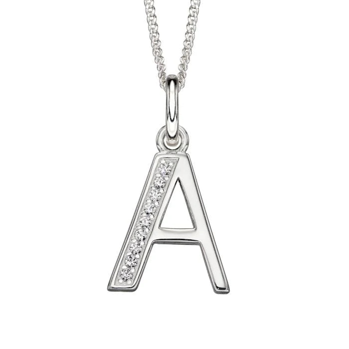 SILVER INITIAL A ART DECO CZ SET ON FINE CURB CHAIN