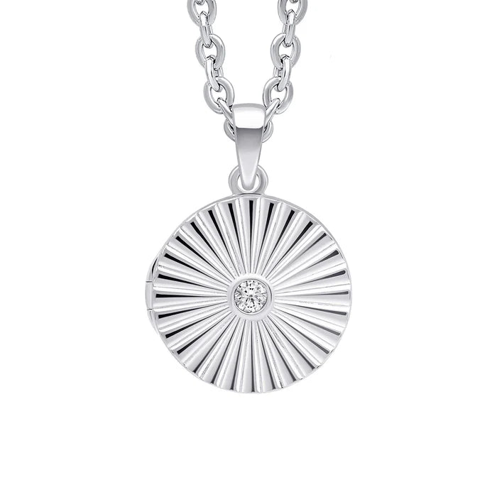 SILVER ROUND SHAPE RUB SET CZ STARBURST LOCKET
