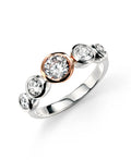 SILVER & ROSE GP 5 GRAD CZ RUB SET RING