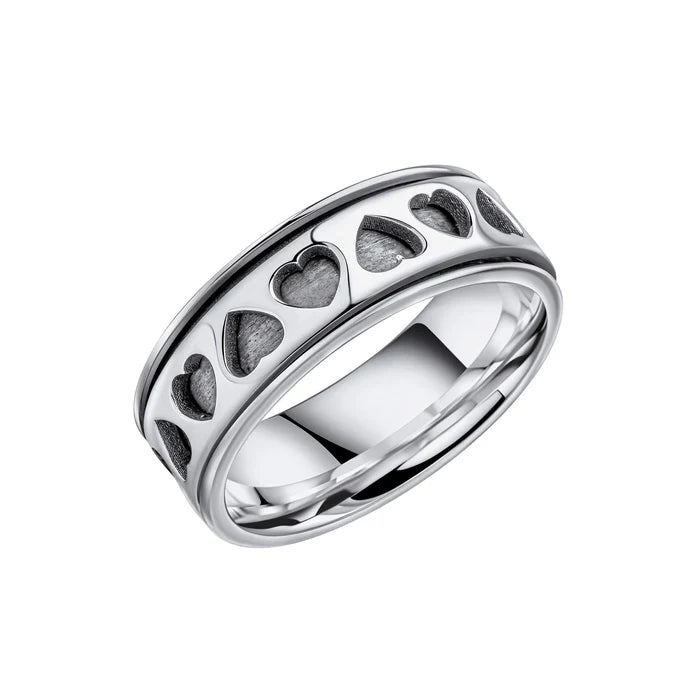 LDS SILV HEART CUT OUT SPINNER BAND RING