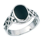 GNTS SILVER OVAL ONYX SIGNET CELTIC SHOULDERS RING