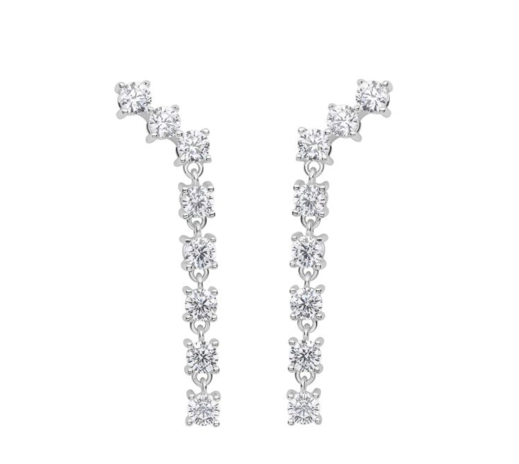 SILVER CZ SET LONG DROP EARRINGS