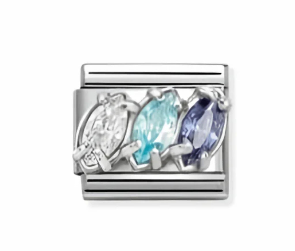 330329/19 NOMINATION SILVER CZ WHITE, L. BLUE & BLUE STONE CHARM