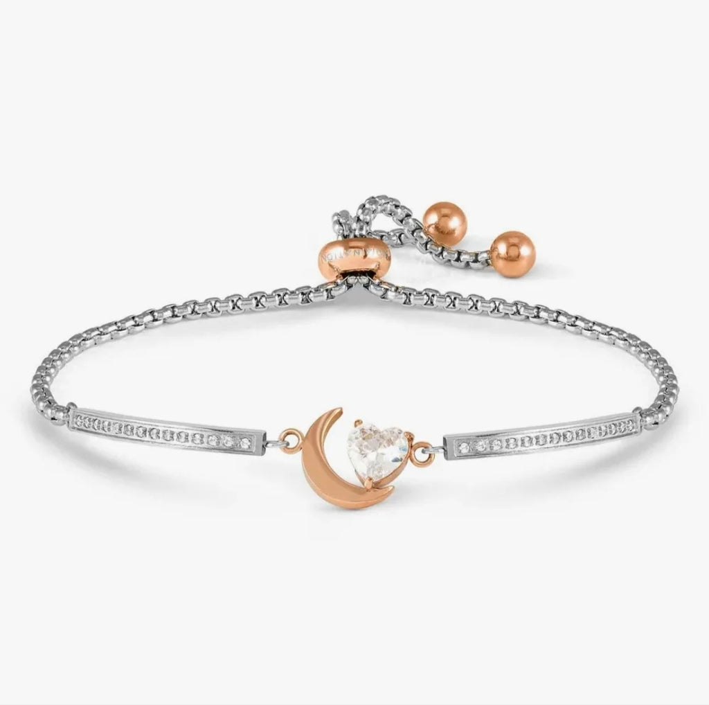 028020/038 SS MILLELUCI SILVER & ROSE GOLD STEEL CZ & MOON TOGGLE BRACELET