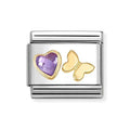 030613/13 NOMINATION PURPLE CZ HEART & GOLD BUTTERFLY CHARM