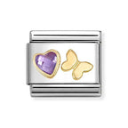 030613/13 NOMINATION PURPLE CZ HEART & GOLD BUTTERFLY CHARM