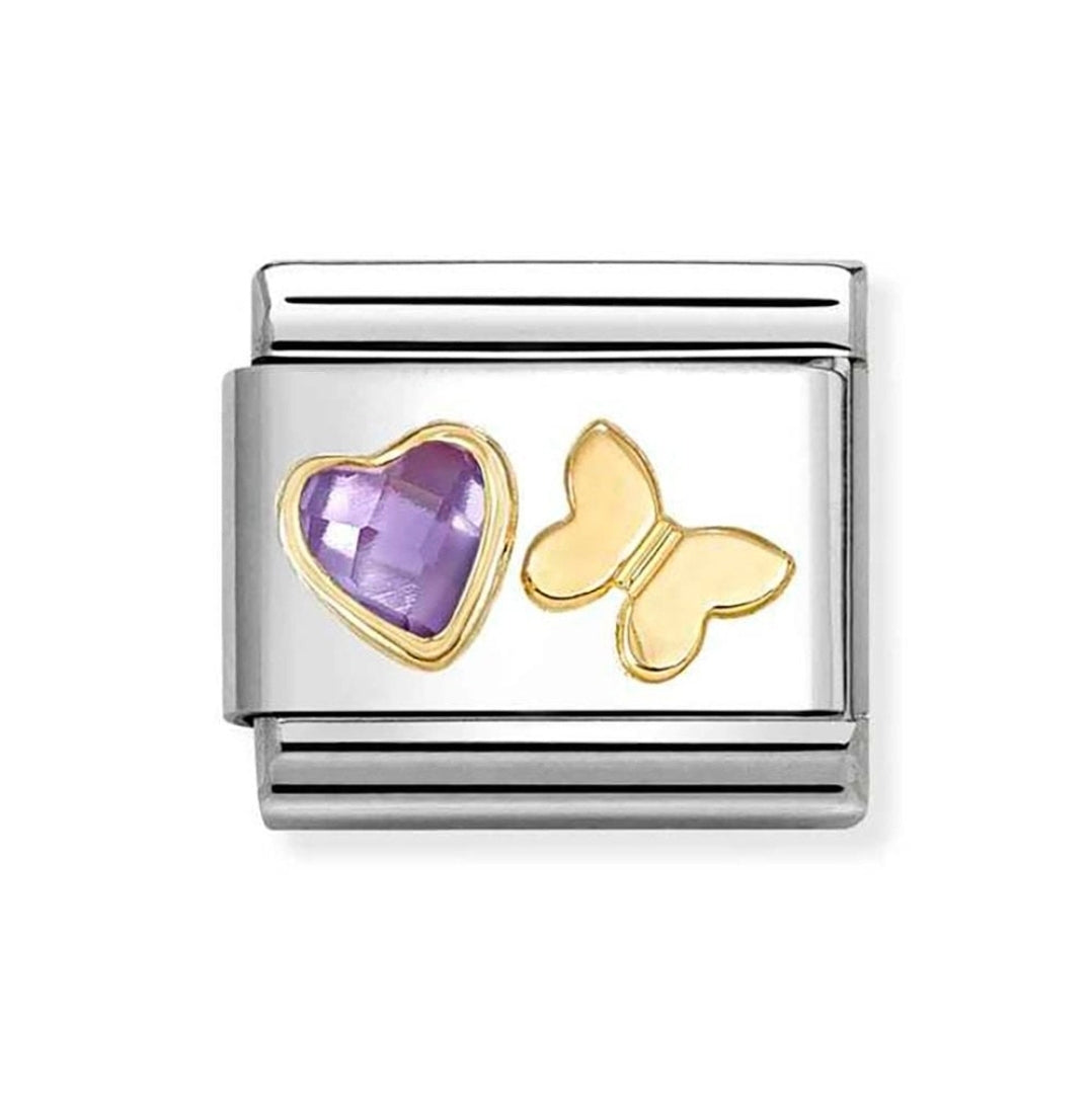030613/13 NOMINATION PURPLE CZ HEART & GOLD BUTTERFLY CHARM