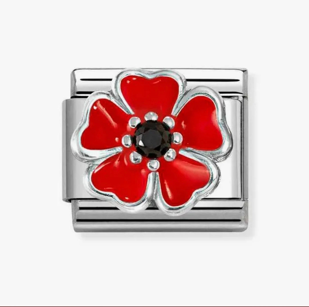 330321/19 NOMINATION SILVER CZ RED & BLACK SHADED BLOSSOM CHARM