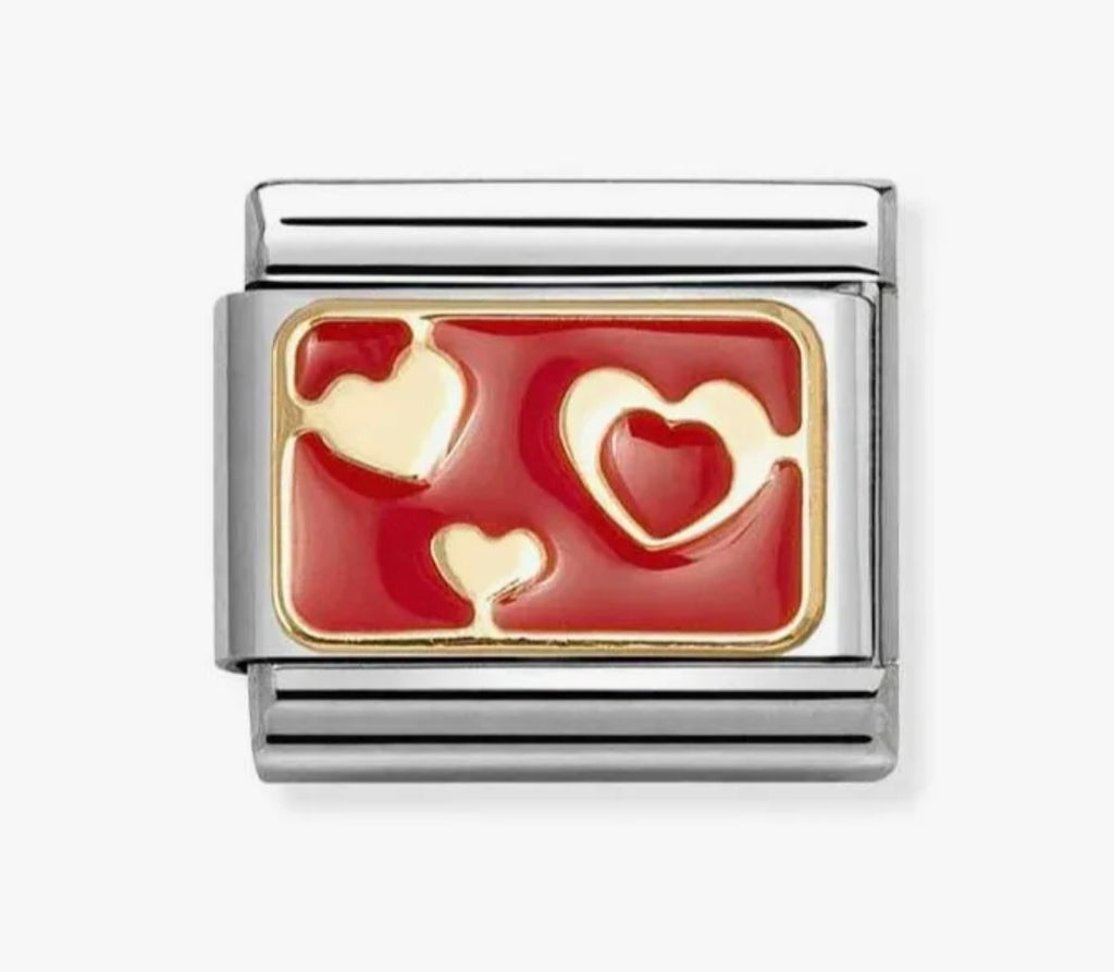 030284/74 NOM GOLD RED ENAMEL HEARTS CHARM - PLATES