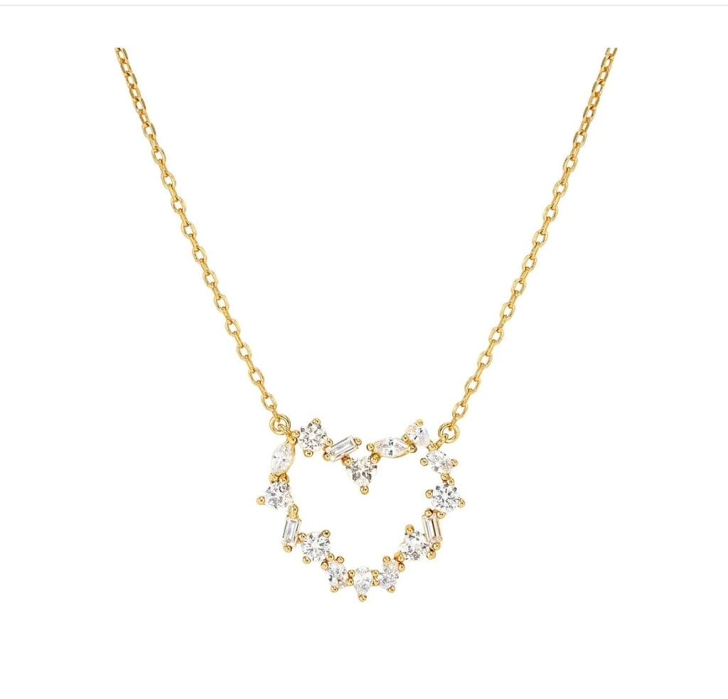 149885/020 NOMINATION SILVER GOLD PLATED WHT CZ HEART NECKLET - COLOR WAVE