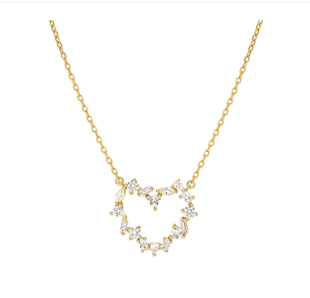 149885/020 NOMINATION SILVER GOLD PLATED WHT CZ HEART NECKLET - COLOR WAVE