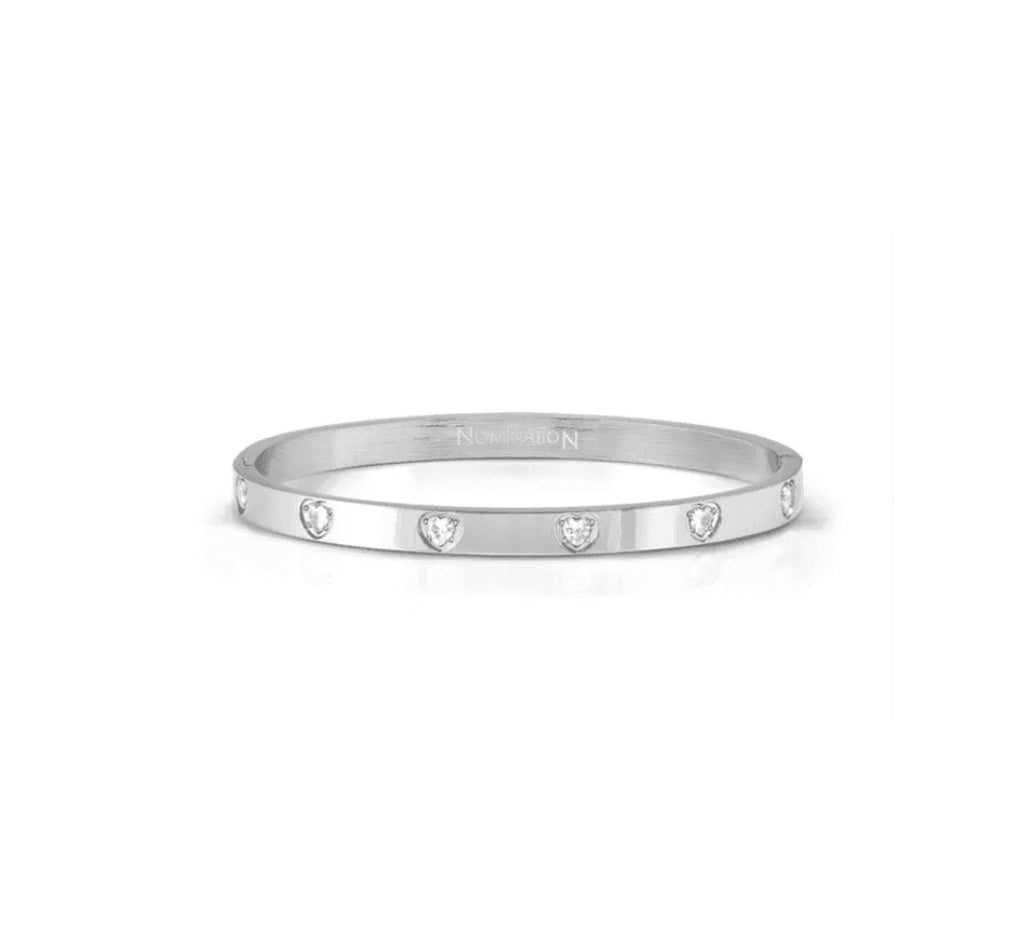 029529/001 NOMINATION STEEL FINISH WHT CZ HEART MEDIUM SIZE PRETTY BANGLE