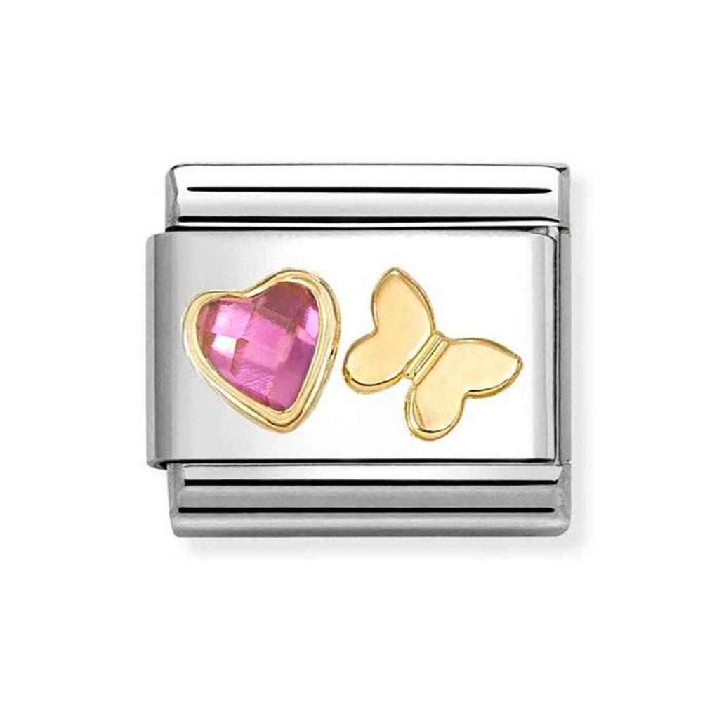 030613/14 NOMINATION DARK PINK CZ HEART & GOLD BUTTERFLY CHARM