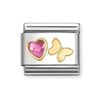 030613/14 NOMINATION DARK PINK CZ HEART & GOLD BUTTERFLY CHARM