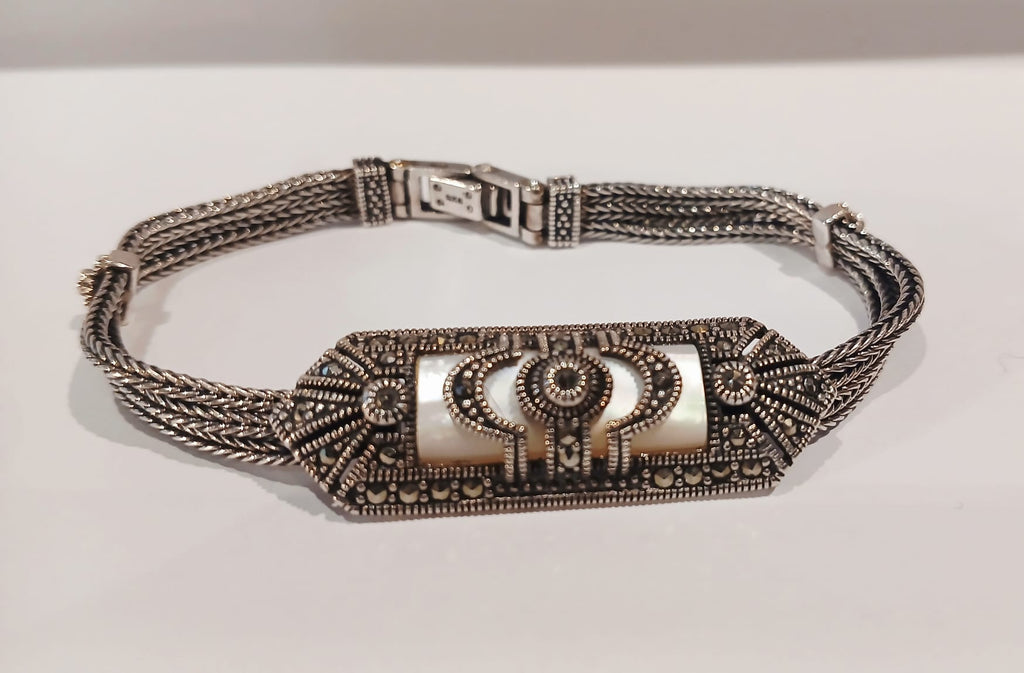 SILVER MOTHER OF PEARL & MARCASITE SET BRACELET