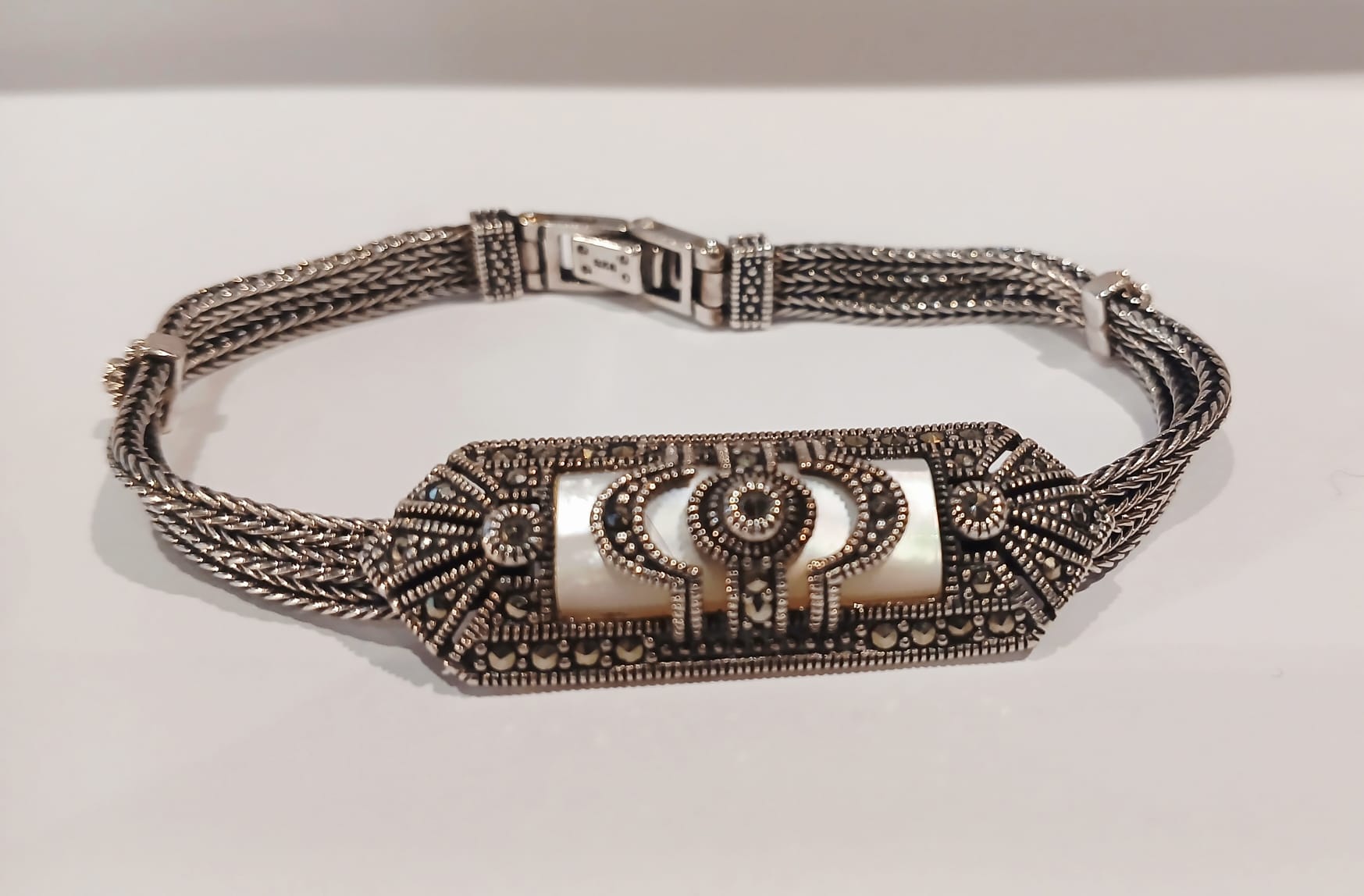 SILVER MOTHER OF PEARL & MARCASITE SET BRACELET