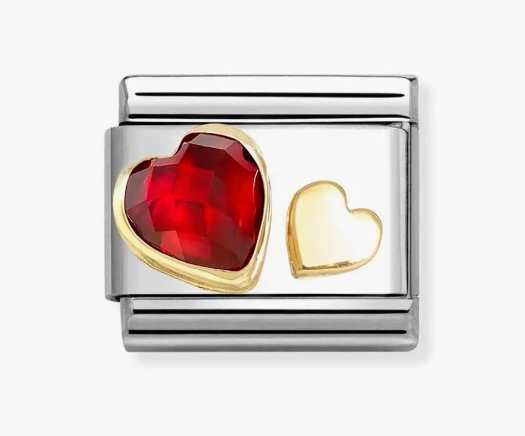 030613/05 NOM RED CZ & GOLD HEART - CZ FACET SYMBOL