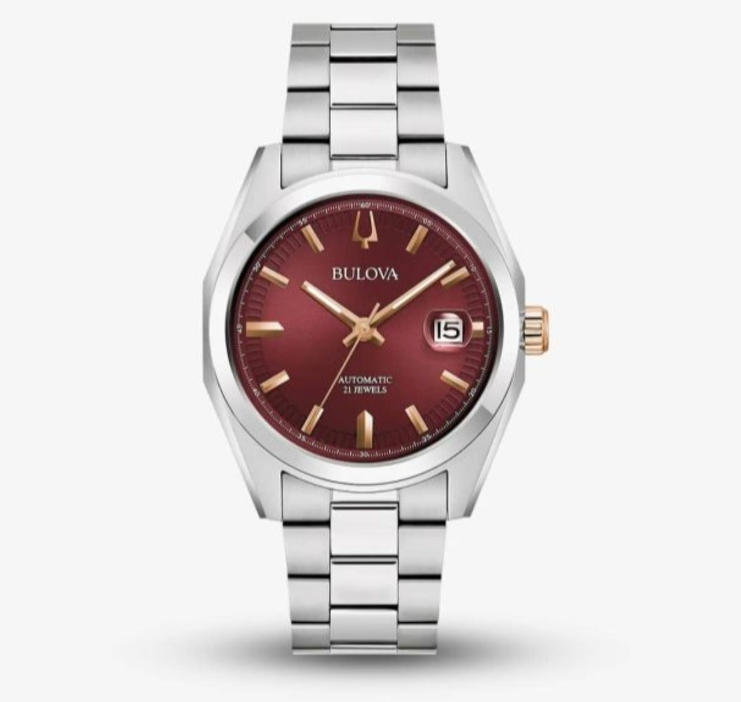 GNTS SS BULOVA RND MAROON DL.D AUTOMATIC BW