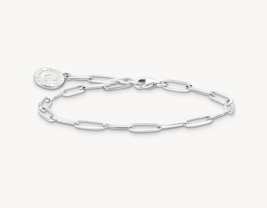 THOMAS SABO SILVER ELONGATED 19.5CM BELCHER LINK CHARM BRACELET
