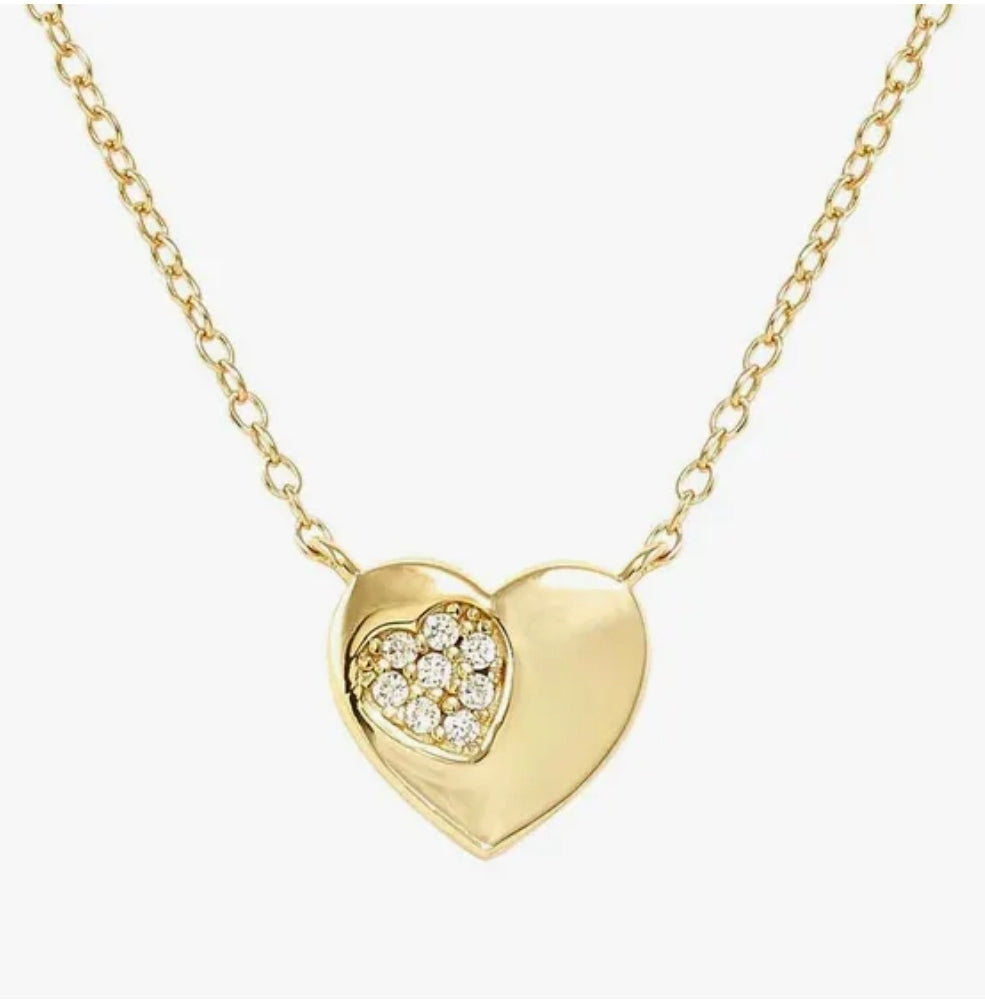 242303/006 Petit Sparkle Silver Gold Coloured & Zirconia Heart Necklet