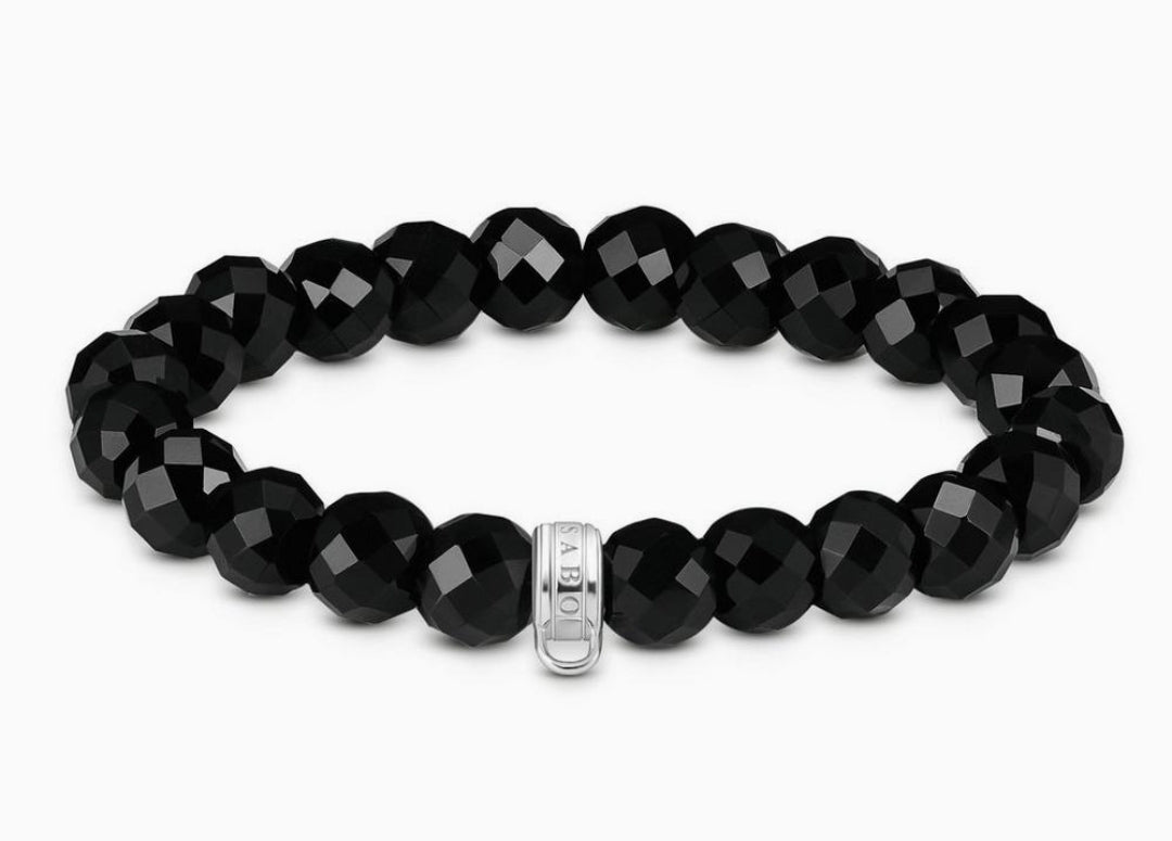 (SML) T SABO BLK FACET BEAD & SILV HOOP CHARM BLET