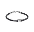 BLACK & SS LEATHER BRACELET SHINY FINISH by FRED BENNETT