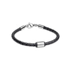 BLACK & SS LEATHER BRACELET SHINY FINISH by FRED BENNETT