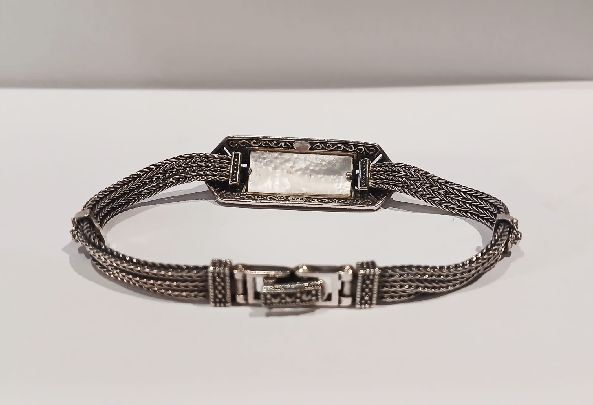 SILVER MOTHER OF PEARL & MARCASITE SET BRACELET