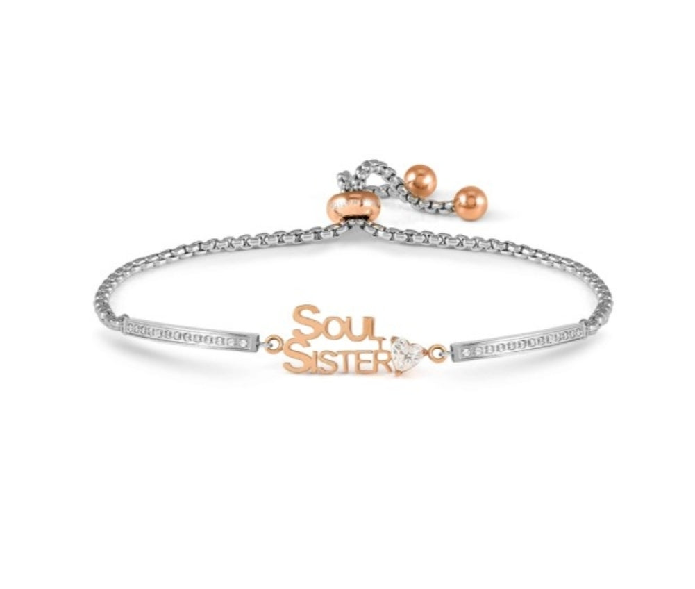 028026/007 SS MILLELUCI SILVER SS & ROSE TONE CZ SOUL SISTER TOGGLE BRACELET