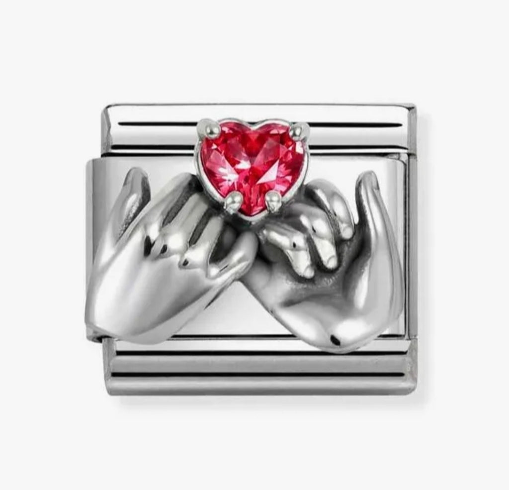 330327/33 NOMINATION RED CZ HEART HANDS CHARM