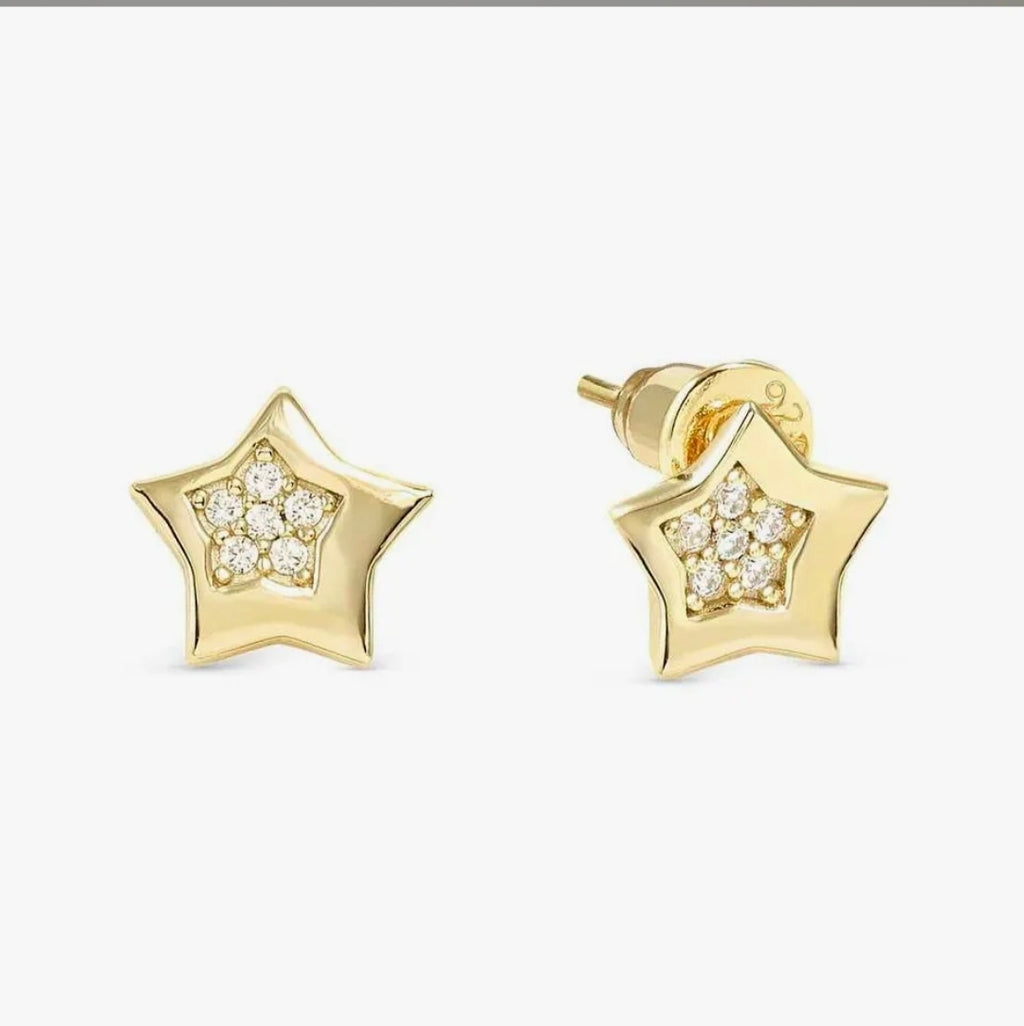 242304/009 Petit Sparkle Gold Plated & Zirconia Star Earrings