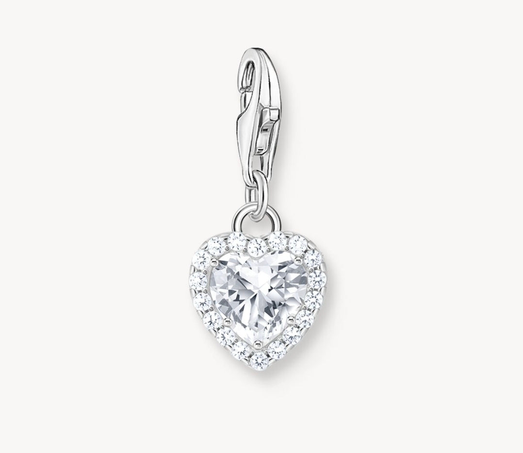 T SABO SILVER WHITE CUBIC ZIRCONIA HEART CHARM