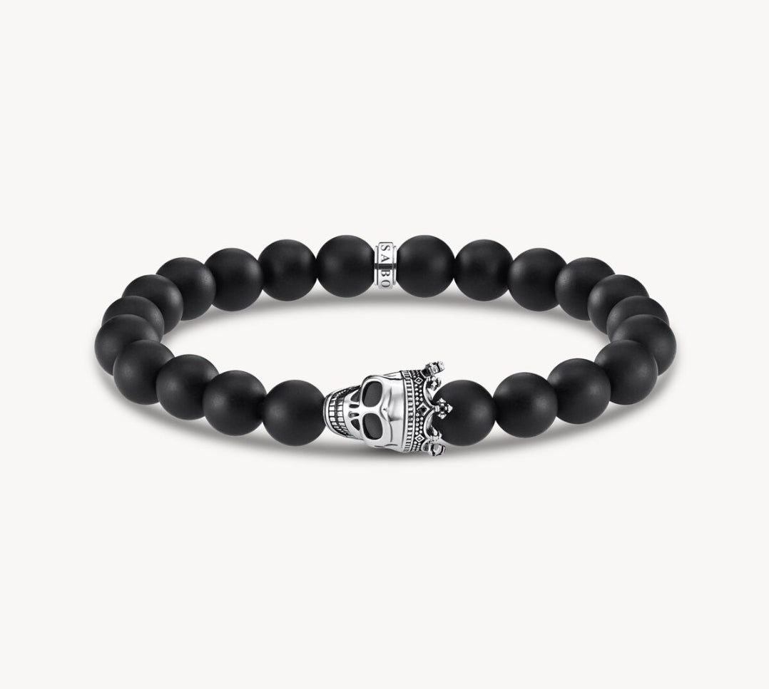 T SABO BLK BEAD & SILV SINGLE SKULL BEAD BLET