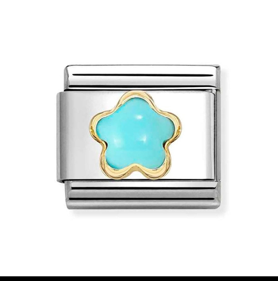 030522/06 NOMINATION TURQUOISE & GOLD FLOWER CHARM