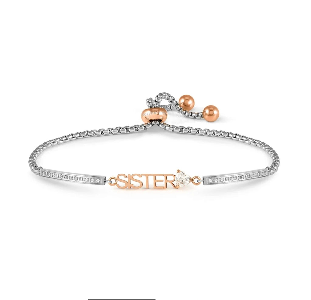028026/008 SS MILLELUCI SILVER SS & ROSE TONE CZ SISTER TOGGLE BRACELET