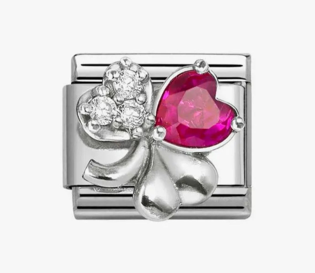 330322/11 NOM SILV WHT & RED STONE RAISED CLOVER