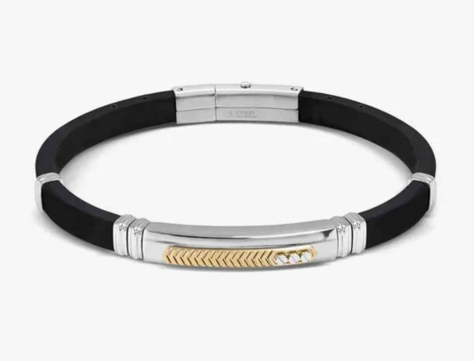028818/031 City Energy Steel & Rubber Gold Detail Bracelet