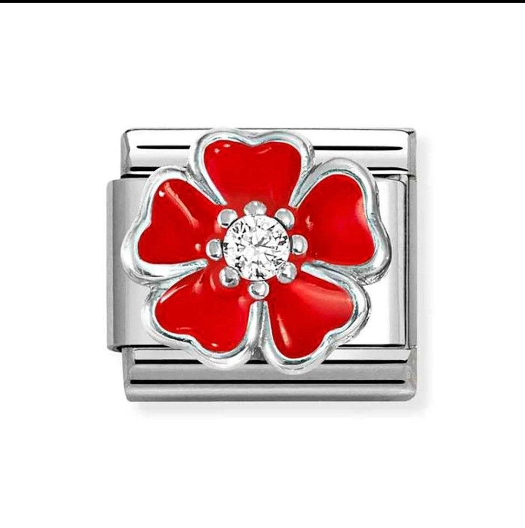 330321/20 NOMINATION SILVER RED & WHITE CZ BLOSSOM CHARM